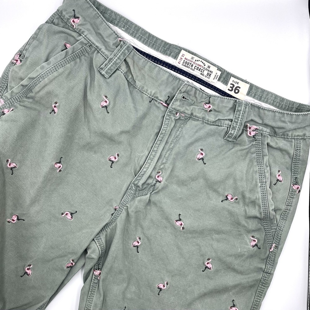 Fat Face Men's Waist 36 Shorts‎ Green All Over Flamingo Print Slash Pockets